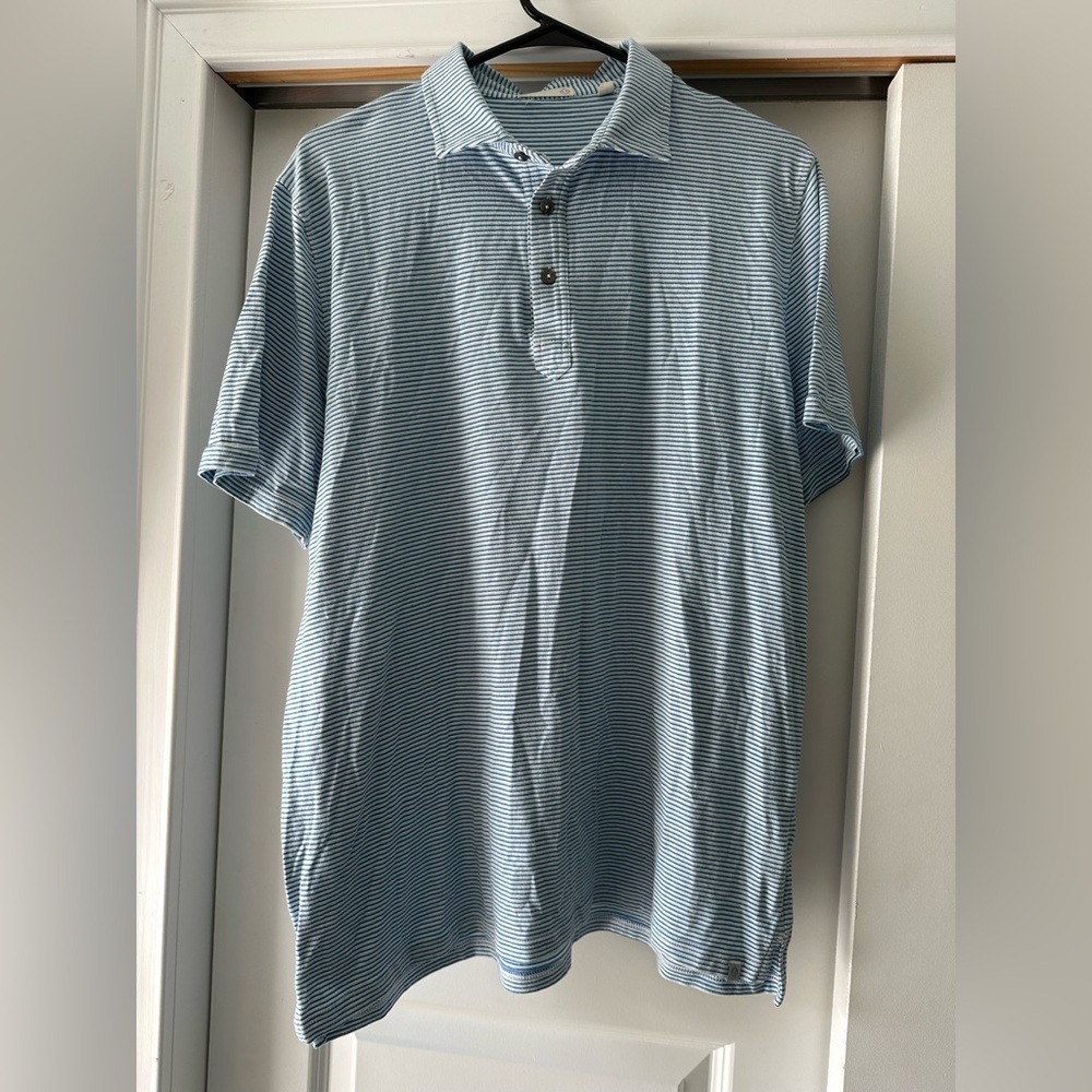 TASC Performance Polo Shirt Men’s Large Blue White Striped Cotton Bamboo Outdoor